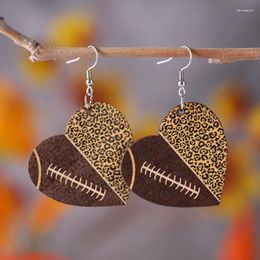 Dangle Earrings Fashion Funny Heart Football Leopard Print For Women Wooden Rugby Soccer Earring Statement Ladies Party Jewellery