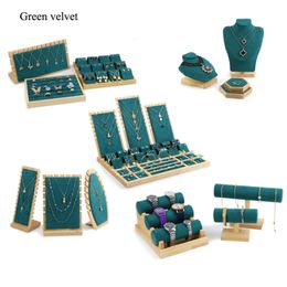 Jewelry Boxes Wooden Green Necklace Bracelets Earrings Set Display Stand Jewelley Holder Velvet Box Organizer Wholesale 230621