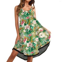 Casual Dresses Summer Beach For Women 2023 Trendy Floral Printed Crew Neck Sleeveless Sling Loose Dress Formal Occasion