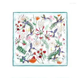 Scarves Flower Hummingbird Light Green Female Japan And South Korea Sweet Spot Small Square Printing Four Seasons General Scarf.