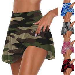 Women's Shorts Women High Waist 2-In-1 Sport Skorts Camouflage Pleated Golf Skirts With