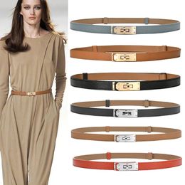 Genuine Leather Waist Belt for Women Dress Party Cowhide Thin Belt Gold Silver Alloy Buckle Waistband Jeans Female Gift