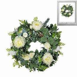 Decorative Flowers Spring Wreath 51cm/20.07in Artificial Peony With Green Leaves Festival Welcome Front Door Decoration For Indoor Outdoor