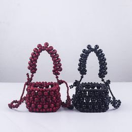 Evening Bags 2023 Fashion Acrylic Bag Handwoven Beaded Mini Bucket Women's Handbag Chain Crossbody Woman Lipstick Wallet