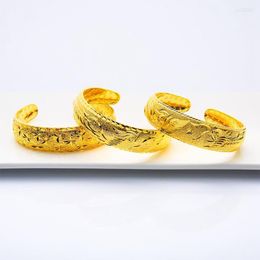 Bangle Vintage Wedding Bracelet Women Yellow Gold Filled Classic Bridal Fashion Jewelry Gift Carved Star Phoenix