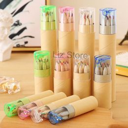 12 Colors Painting Pencil Students Art Sketch Drawing Pencil Kraft Paper Canister Colorful Pen Children Drawings Supplies TH0623