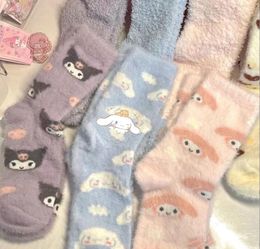 New kawaii Purple Pink Melody Soft socks new Girls Kawaii Cinnamo roll Soft Plush socks For Girl