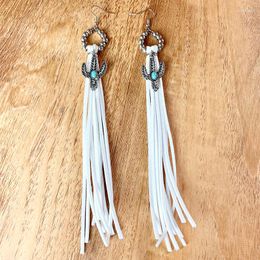 Dangle Earrings Western Concho Cactus Long Tassel Turquoise Earring Vintage Simplicity Alloy Casual High Quality Trendy Hoop