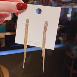 Dangle Earrings Vintage Gold Colour Bar Long Thread Tassel Drop For Women Glossy Arc Geometric Latest 2023 Fashion Jewellery Hanging Pendi