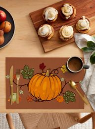 Table Mats Thanksgiving Pumpkin Maple Kitchen Dining Decor Accessories 4/6pcs Placemat Heat Resistant Linen Tableware Pads