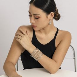 Bangle Metal Bracelet Personality Geometric Hollow Mesh Wide Opening Fashion Retro Jewellery Accessories Women Trend