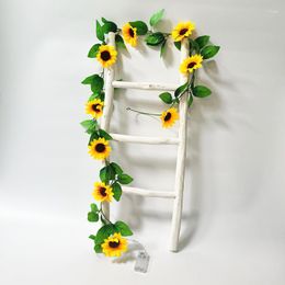 Decorative Flowers 2m Sunflower Artificial Vine With Light LED String Fake Flower Rattan For Wedding Christmas Decoration