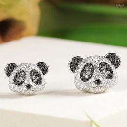 Stud Earrings Classic China Panda Earring Full Inlay Small Zircon Cute Animal Piercing Jewelry For Women Wedding Engagement Gift
