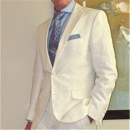 Men's Suits Men's 2023 Handsome Style Ivory White Men Suit 2 Pieces(Jacket Pants) Casual Summer Stylish Prom Slim Fit Blazer For