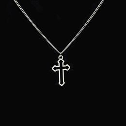 Fashion Hollow Cross Pendants Round Cross Chain Men Women Silver Colour Necklace Jewellery