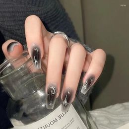 False Nails 24pcs Star Moon Y2k Fake Press On Long Coffin Wearable Black Gradient With Designs Full Cover Nail Tips