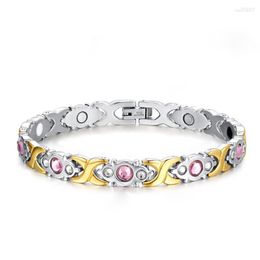 Link Bracelets Luxury Charm Germanium Health Bracelet-Stainless Steel Therapy Energy Bracelet With 4 Healthy Care Stones And Delicate