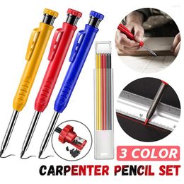 Carpenter Pencil Built-in Sharpener Architect Woodworking Mechanical 3 Colours Refill Construction Marking Tool Scriber