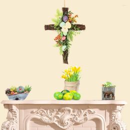 Decorative Flowers Easter Eggs Wreath Garland Door Ornaments Wall Hanging Pendants Decor 2023 Happy Day For Home Party