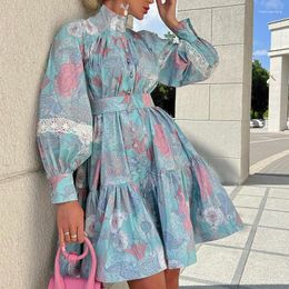 Casual Dresses SKMY 2023 Spring And Autumn Womans Clothing Fashion Party Night Club Outfit Long Sleeve Turtleneck A-Line Printed Dress