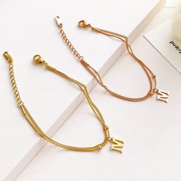 Link Bracelets Chain Trendy Double-layer For Women Stainless Steel Letter M Charm Pendant Hip Hop Jewellery Pulseras Mujer Raym22