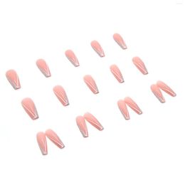 False Nails Pink Long Line Printed Full Cover Square Artificial Fake For Professional Nail Art Salon Supply