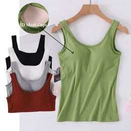 Camisoles & Tanks 2023 Summer Modal Vest Crop Top With Cups Pad Women's Bra One Piece Home Sport Seamless Lingerie Underwear Elastic