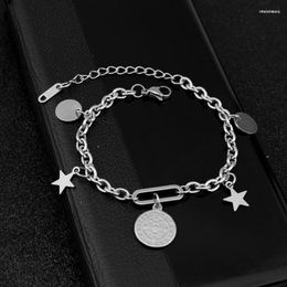 Link Bracelets Retro Jesus Cross Double Sided Wafer Star Tassel Stainless Steel Bracelet Unisex Hip Hop Rock Party Accessories Gift