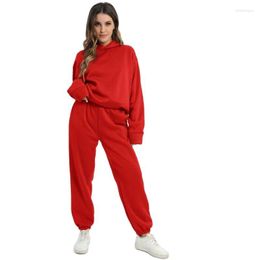 Women's Two Piece Pants Autumn Womens Tracksuits Red 2pcs Set Women Hooded Sweatshirt Winter Loose Hoodies Joggers Casual Sweatsuit Female