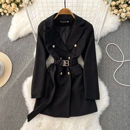 2023 Women Coats Autumn Winter Newest Runway Designer Outwear Women's Notched Collar Classic Buttons Double Breasted Slim Belt Brazer Jacket