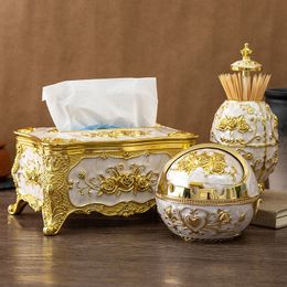 Tissue Boxes Napkins Home living room office tissue storage box Toothpick box European light luxury pressing toothpick container tissue box set 230621