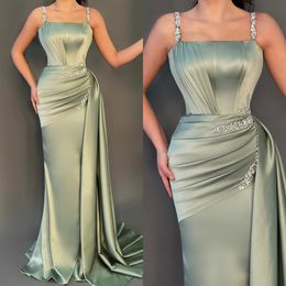 Elegant Green Evening Beads Straps Party Gown Prom Dresses Waist Decor Formal Long Dress for Red Carpet Special Ocn