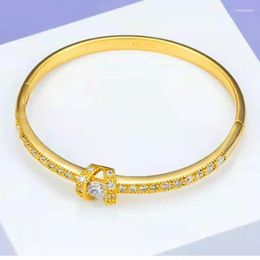 Bangle Women's Gold Diamond Enlaid Bracelet Simple And Fashionable Jewellery Long-lasting Colour Sandgold Bayonet Student