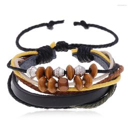 Link Bracelets Vintage Punk Multi-layer Hip-Hop Style DIY Geometric Beads Braid Leather Adjust Bracelet For Men Hands Accessories Jewellery