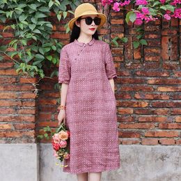 Ethnic Clothing 2023 Chinese Style Improved Casual Daily Qipao Dress Folk Loose Women Cotton Linen Lady Elegant Cheongsam