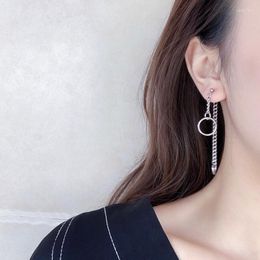 Dangle Earrings Circle Chain Drop For Women Men Rear-hanging Two-wear Long Asymmetric Hip-hop Fashion Design Couple Jewelry BOYULIGE