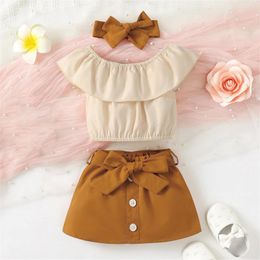 Clothing Sets Toddler Baby Girls Outfits&Set One Shoulder Top And Bow Half Skirt Summer Outdoor Casual Fashionable Suit
