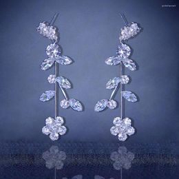 Dangle Earrings Charm White Zircon Stone Flower Vine Bridal Chandelier Fashion Jewellery 2023 CZ Drop Wedding Jewellery