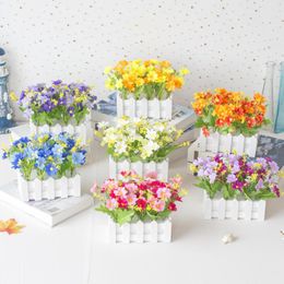 Decorative Flowers 37 Styles Fake Bonsai Flower Lily Rose Gerbera Artificial Potted Plants With A White Fence Pot Wedding Home Room Garden