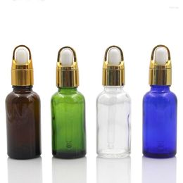 Storage Bottles 30ml Cosmetic Containers Jar Dropper Bottle Essence Oil Gold Cap White Rubber Head Refillable Glass Emulsion