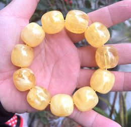 Strand Certified 19x21mm Natural Mexico Yellow Amber Beeswax Barrel Bead Bracelet