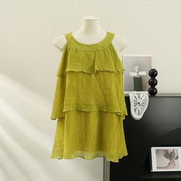 Women's Blouses Korejepo French Sweetness Top Ruffle Edge Hanging Neck Sleeveless Shirt Women's 2023 Summer Wide Truffle Shoulder Tops