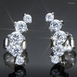 Stud Earrings KUGG 925 Sterling Silver D Colour Moissanite For Women Curved Arc 5 Stone Fine Jewellery Valentine Gift