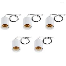 Lamp Holders 5X E27 Ceramic Screw Base Round LED Light Bulb Socket Holder Adapter Metal With Wire White