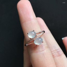 Cluster Rings Designer Craft Natural Chalcedony Winding Irregular Shape Adjustable Ring Retro Light Luxury Charm Female Silver Jewellery