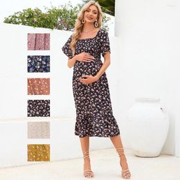 Casual Dresses 2023 Summer Pregnant Women's Chiffon Dress Small Fragmented Flower Short Sleeve Long