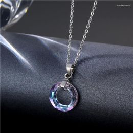 Pendant Necklaces Colorful Round Hollow Crystal Glass Necklace For Women Men Trendy Temperament Sweater Chain Party Fashion Jewelry Gift