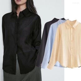 Women's Blouses Maxdutti Country Style Commuter Solid Colour Casual Linen Women Shirt Fashion Long Sleeve Ladies Top