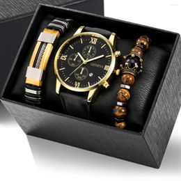 Wristwatches 3pcs/set Men's Casual Analog Watch And Classic Bracelets Set (1 2 Bracelets)