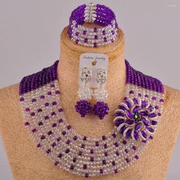 Necklace Earrings Set Purple And Clear Ab African Jewellery Nigerian Wedding Beads 10SZ